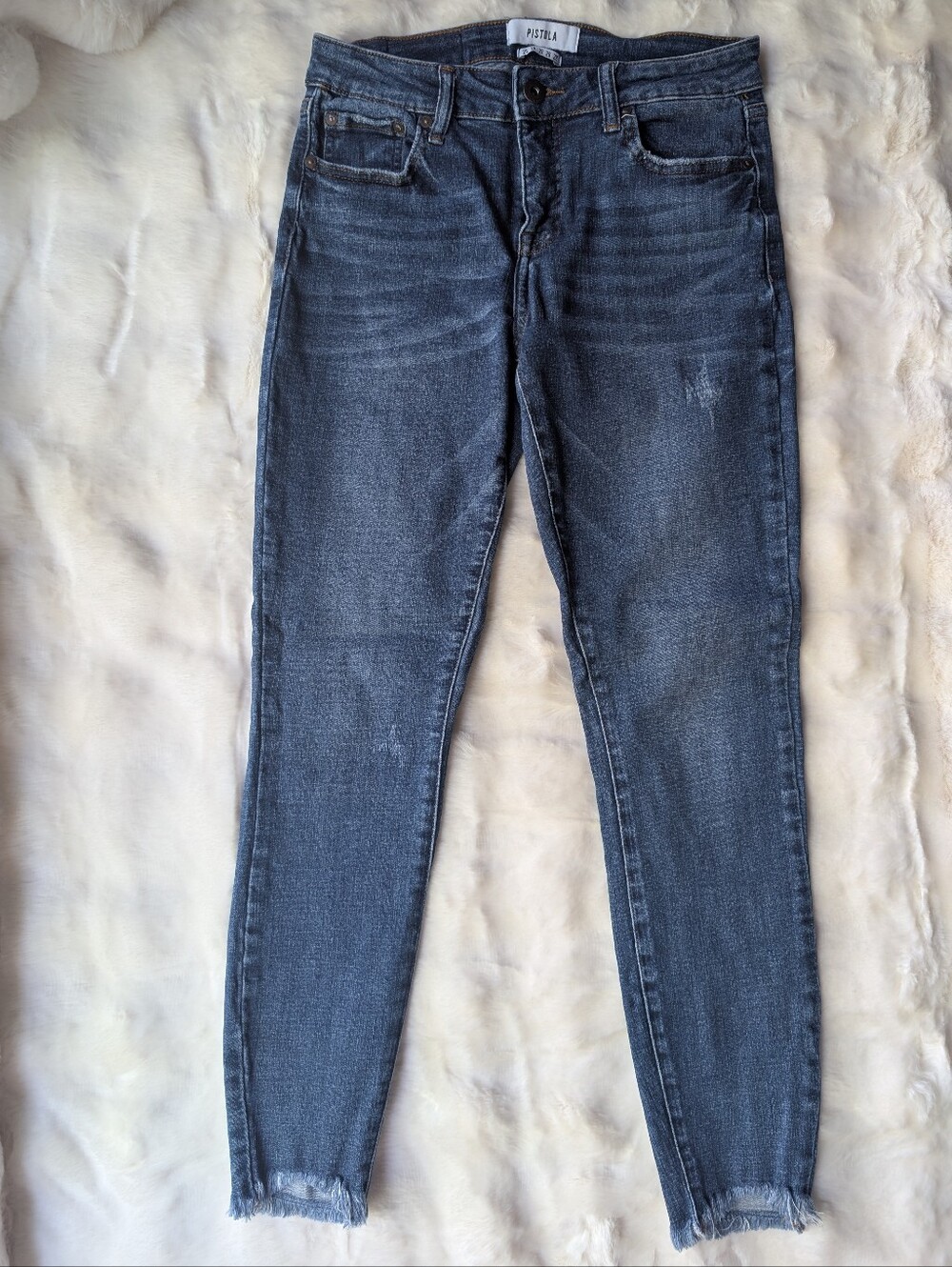 PISTOLA Skinny Jeans Size 28 Medium Wash Raw Hem Distressed Ankle Denim